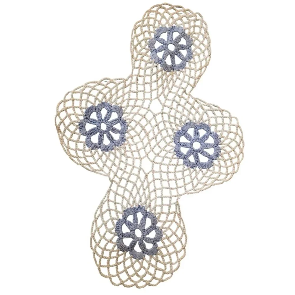 Vintage Doily Handwoven Crochet Lace Blue Floral Open Lace Work 15 x10